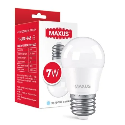 Лампа світлодіодна MAXUS 1-LED-746 G45 7W 4100K 220V E27 (1-LED-746)