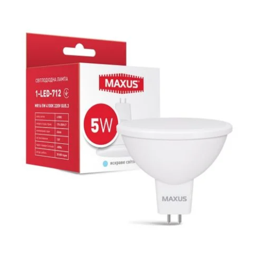 Лампа світлодіодна MAXUS MR16 5W 4100K 220V GU5.3 (1-LED-712)